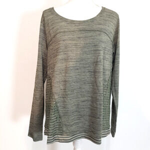 NEW!! One World Top SIZE XL Green Long Sleeves Overlay Striped Casual Cut Shirt